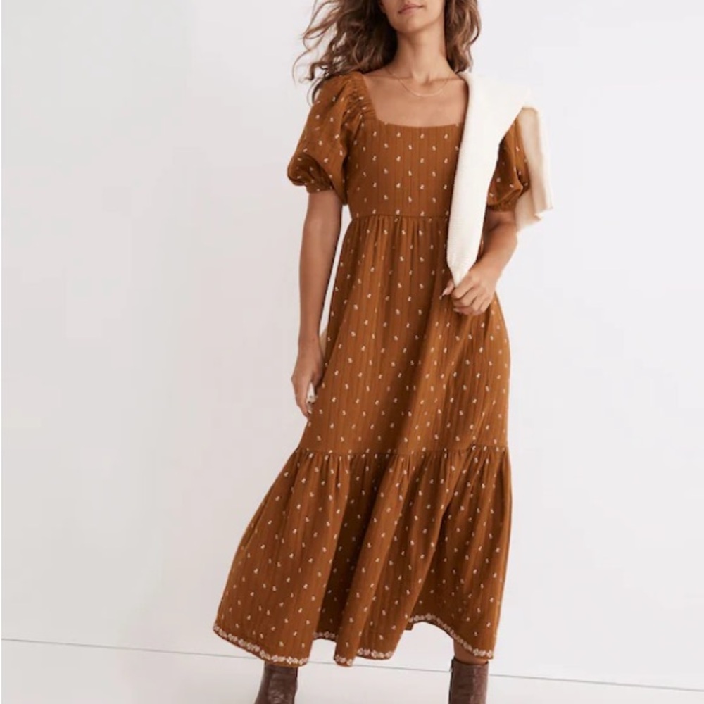 Madewell Quilted Tiered Midi Dress in Welsh Blossoms